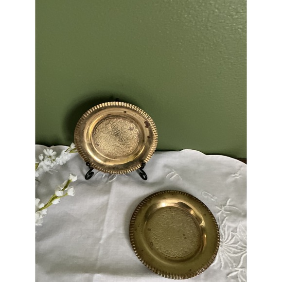 Other - Vintage Etched Brass Candle Coasters Set of 2 Celtic Knot Small Trinket Dishes